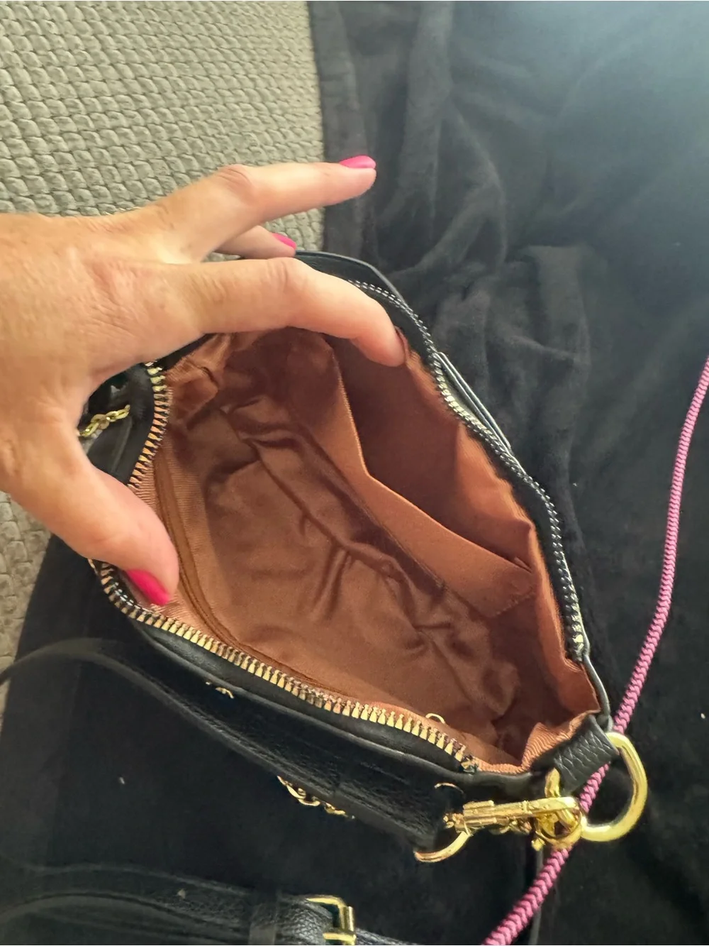 Black Embossed vegan Leather Crossbody Bag with Gold Chain